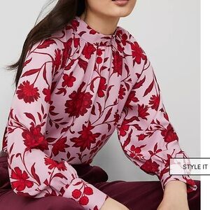 Ann Taylor petite mock neck shirred front popover - sz MP - NWOT